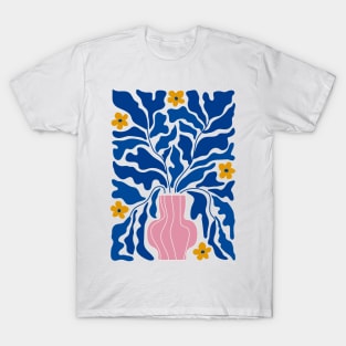 Summer Bloom: Electric Blue Leaves & Golden Poppies T-Shirt